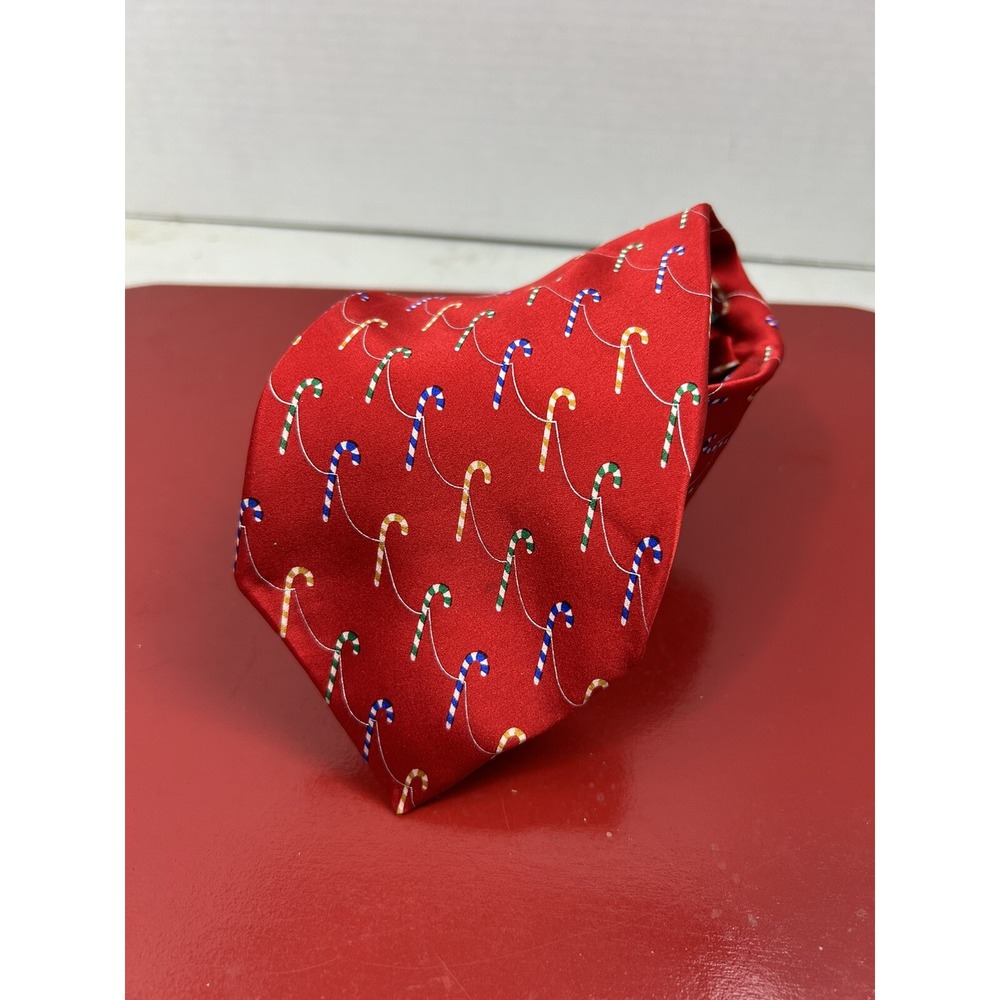 Holidays Men's Neck Tie Christmas Candy Canes Red